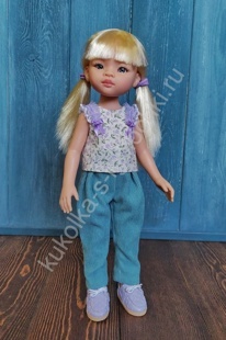 Комплект - брюки и блузка, для кукол Паола Рейна 32 см, цвет шалфей/принт